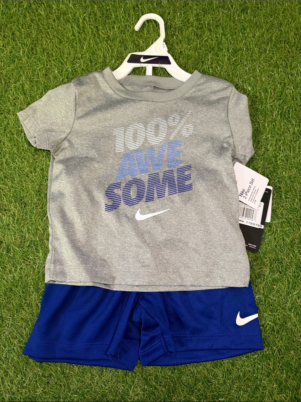 Nike Grey Tee with Blue Graphic & Royal Blue Shorts Set